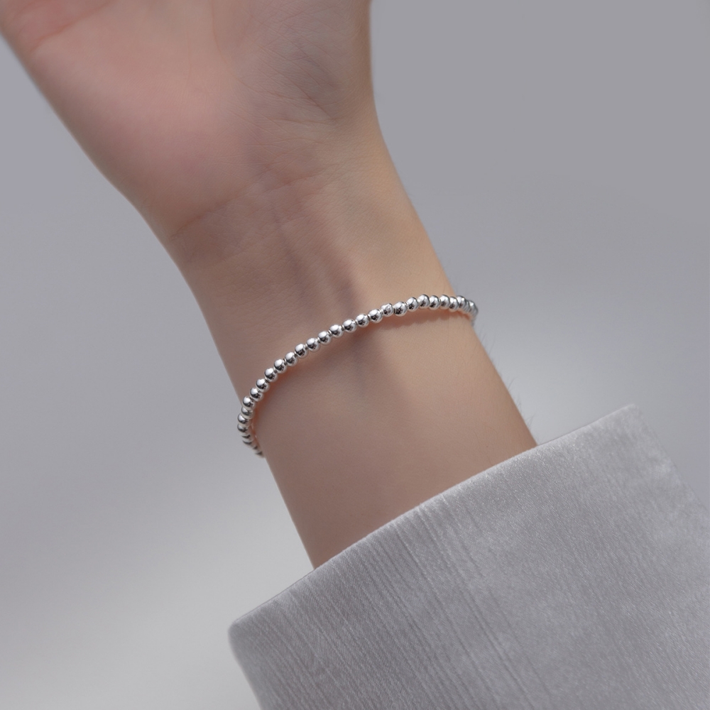 실버 925 데일리 기본 베이직 은볼 3mm 은 팔찌 W056 - 메인 이미지