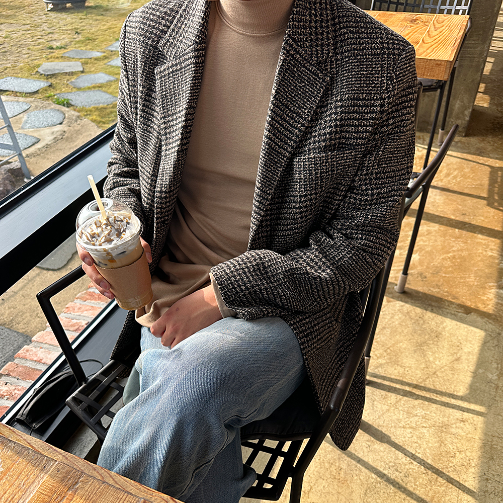 남자블레이저 헤링본 싱글 정장 마이 체크자켓 이미지 2