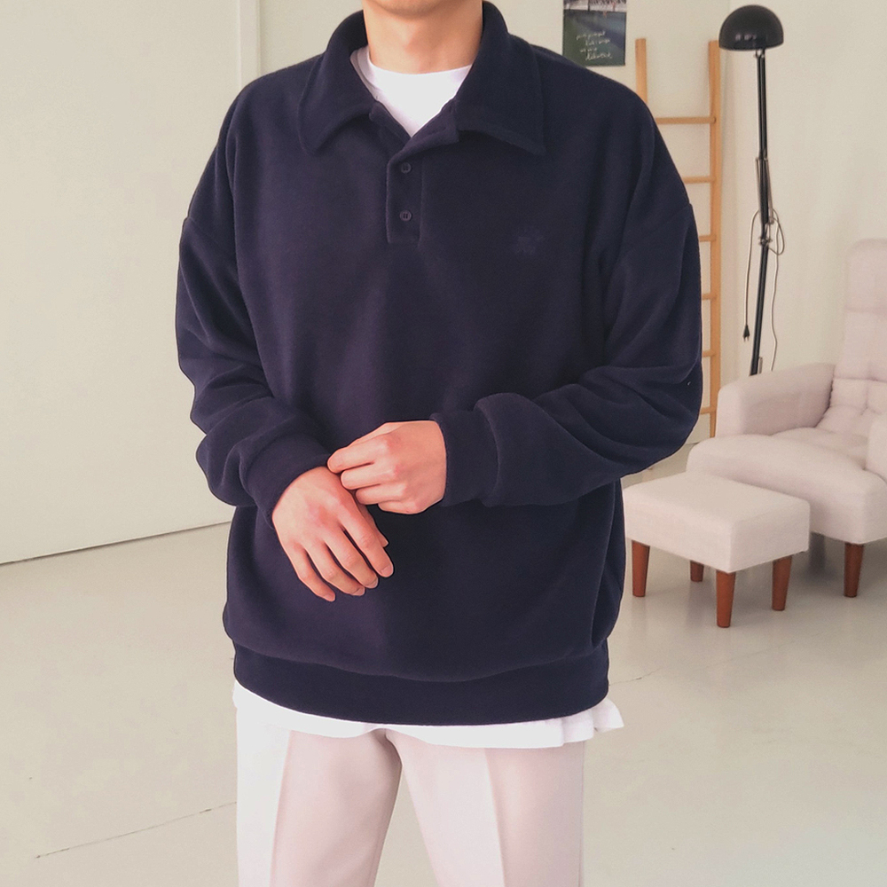남자기모맨투맨 남자 오버핏 카라 후리스 맨투맨 이미지 4