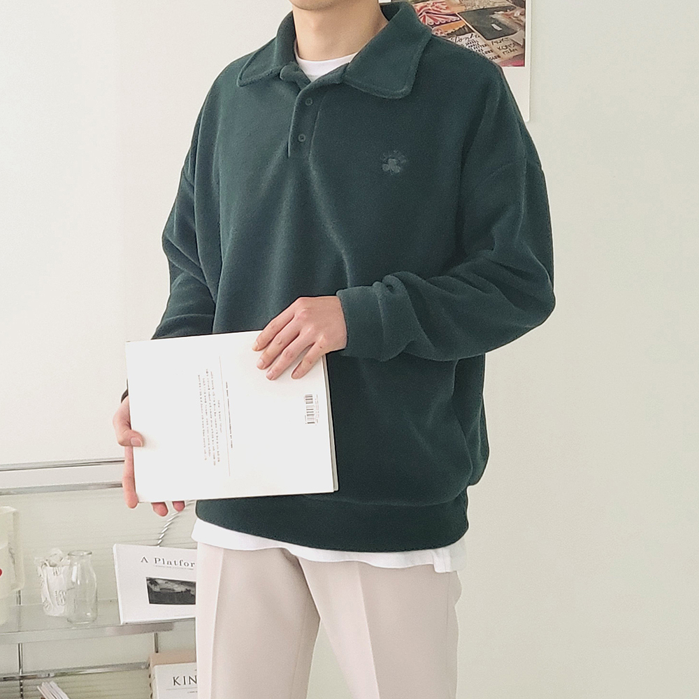 남자기모맨투맨 남자 오버핏 카라 후리스 맨투맨 이미지 3