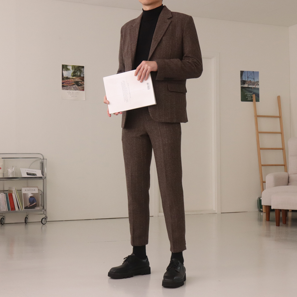 남자셋업수트 남자 링클프리 겨울 헤링본 수트 - 상세 이미지 2