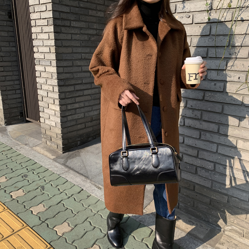 오버핏 싱글 부클 테디베어 울코트 여자 롱코트 시어링 여성 겨울코트 무스탕 브라운 블랙 - 상세 이미지 5