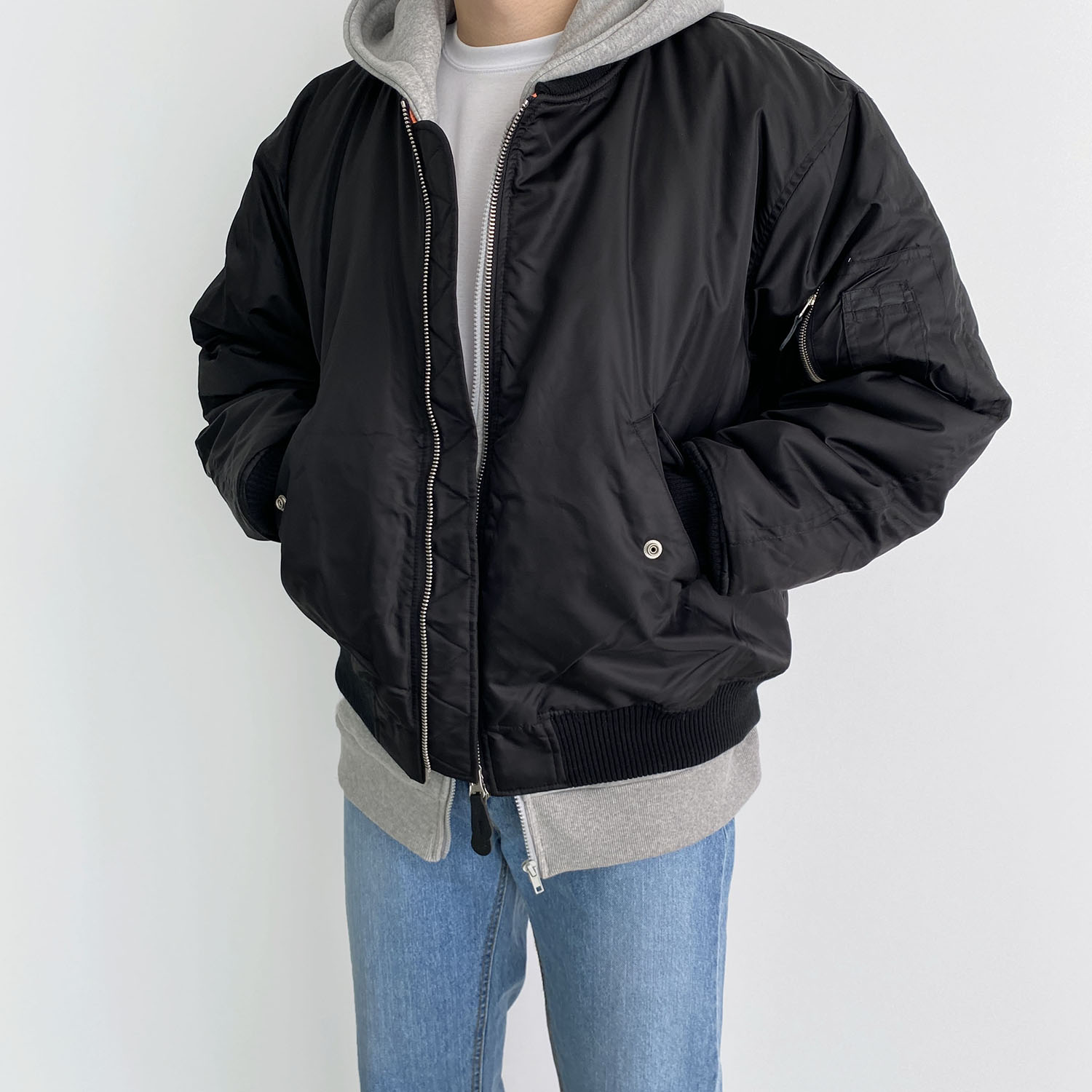 [SET]겨울 오버핏 항공 패딩 점퍼 MA1+레이어드 후드 집업 이미지 4