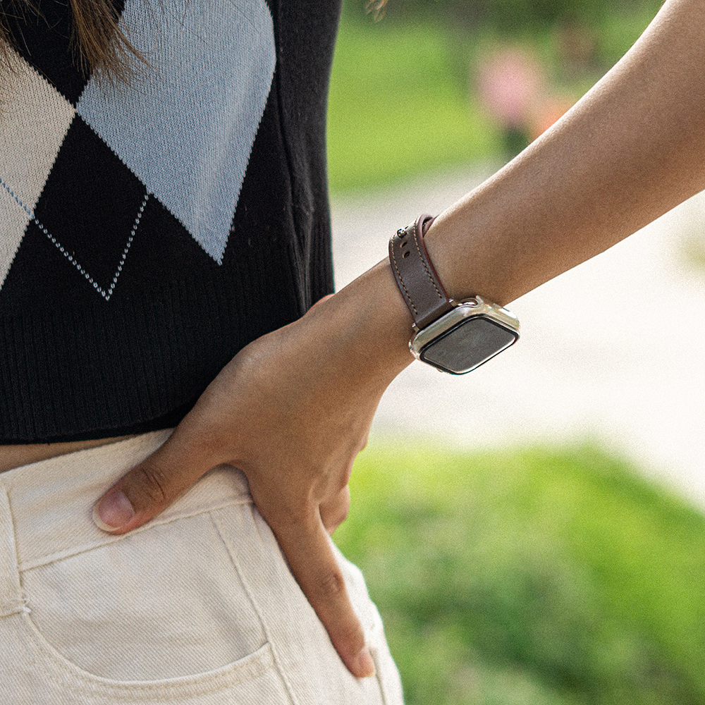 애플워치 슬림 라인 스트레이트 천연 가죽 핀앤턱 밴드 레더 루프 스트랩 시계 줄 10 울트라 호환 - 상세 이미지 5