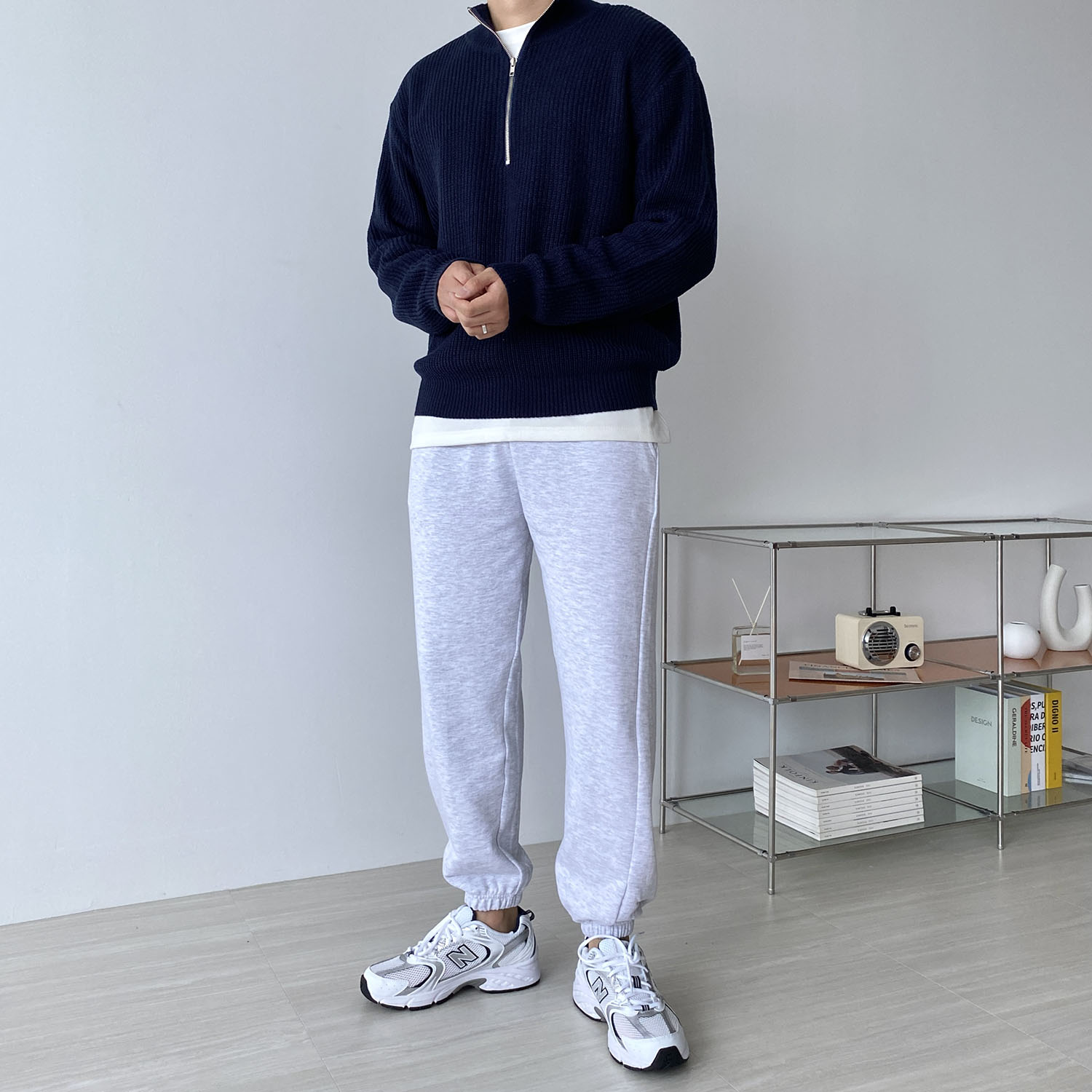 [SET]반집업 니트+탄탄 와이드 조거 팬츠 이미지 3