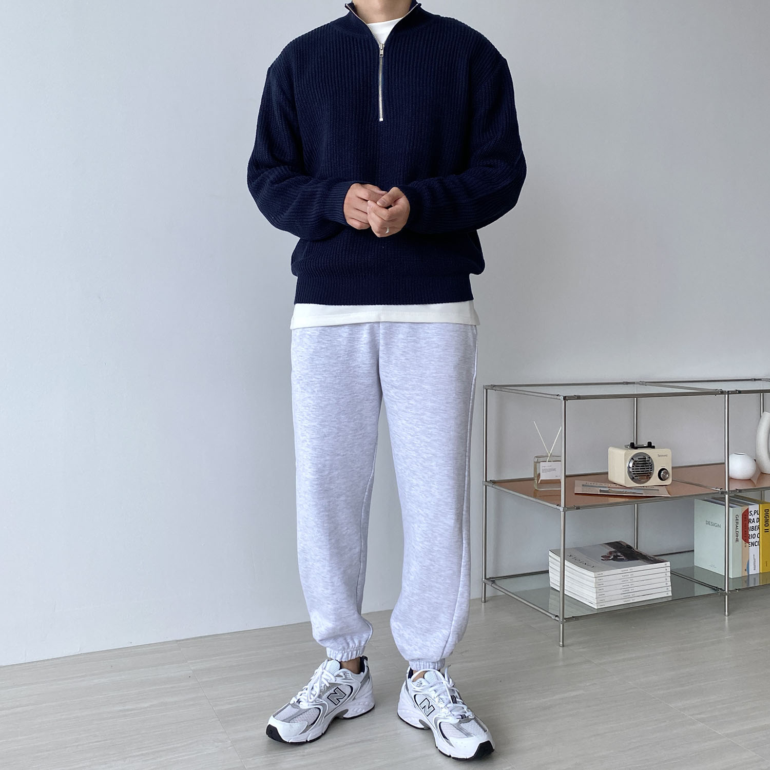 [SET]반집업 니트+탄탄 와이드 조거 팬츠 이미지 4