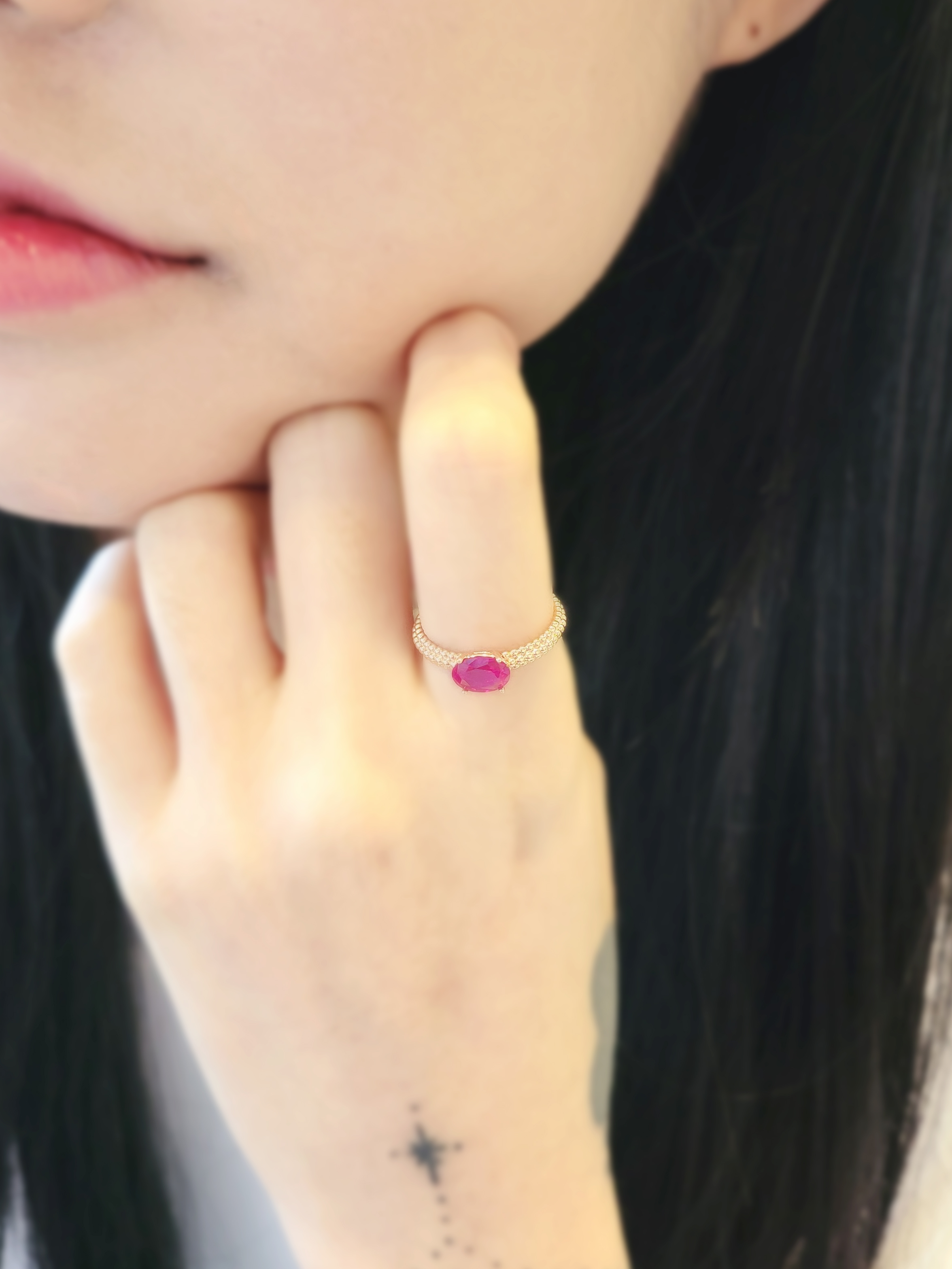 14K 18K 볼드 루비 큐빅 원석 반지 - 상세 이미지 5