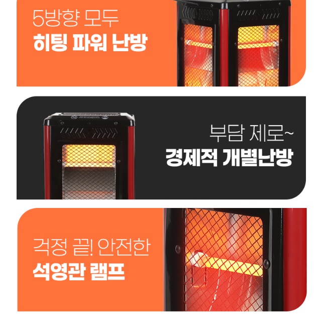 미니 오방 난로 가정용 난방 기구 업소용 5면 난로 히터기