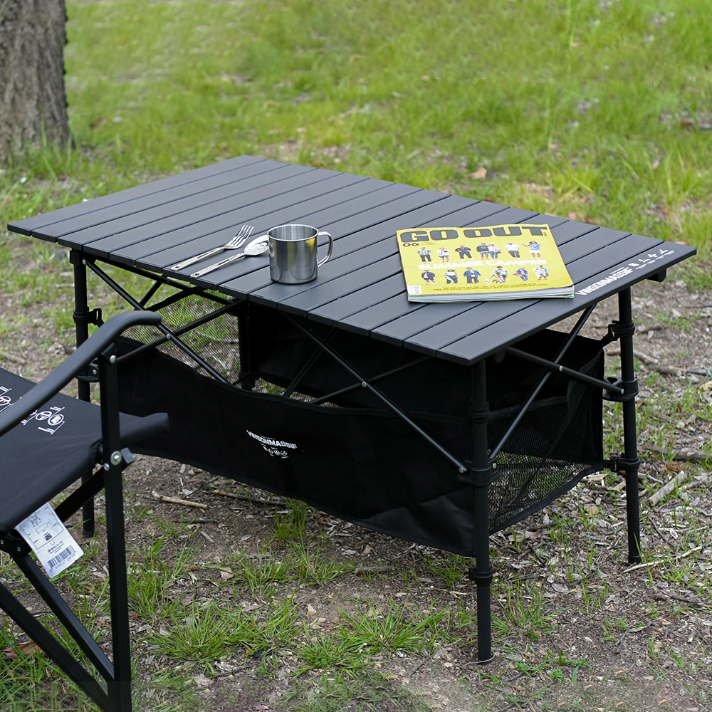 빈슨메시프 경량 폴딩 와이드 테이블 백패킹 피크닉 차박 캠핑테이블 S, 블랙