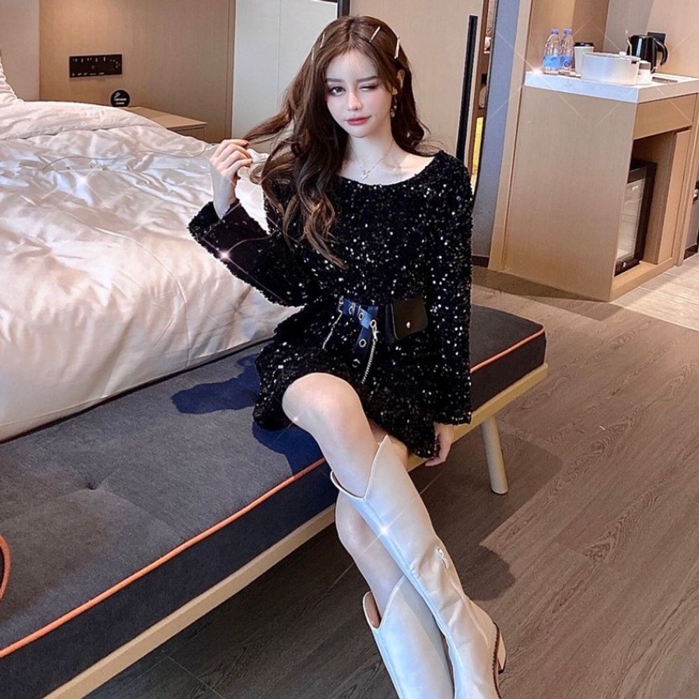 파티룩 클럽의상 스팽글 원피스 여성 섹시 원피스 : 드레바투