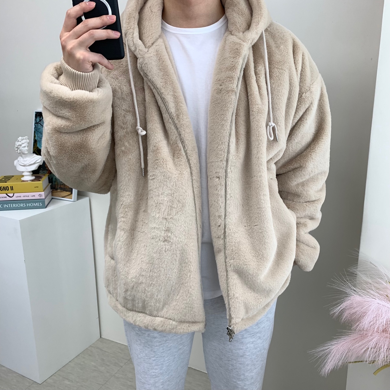 남자 밍크 털 후드집업 오버핏 후리스 퍼 잠바