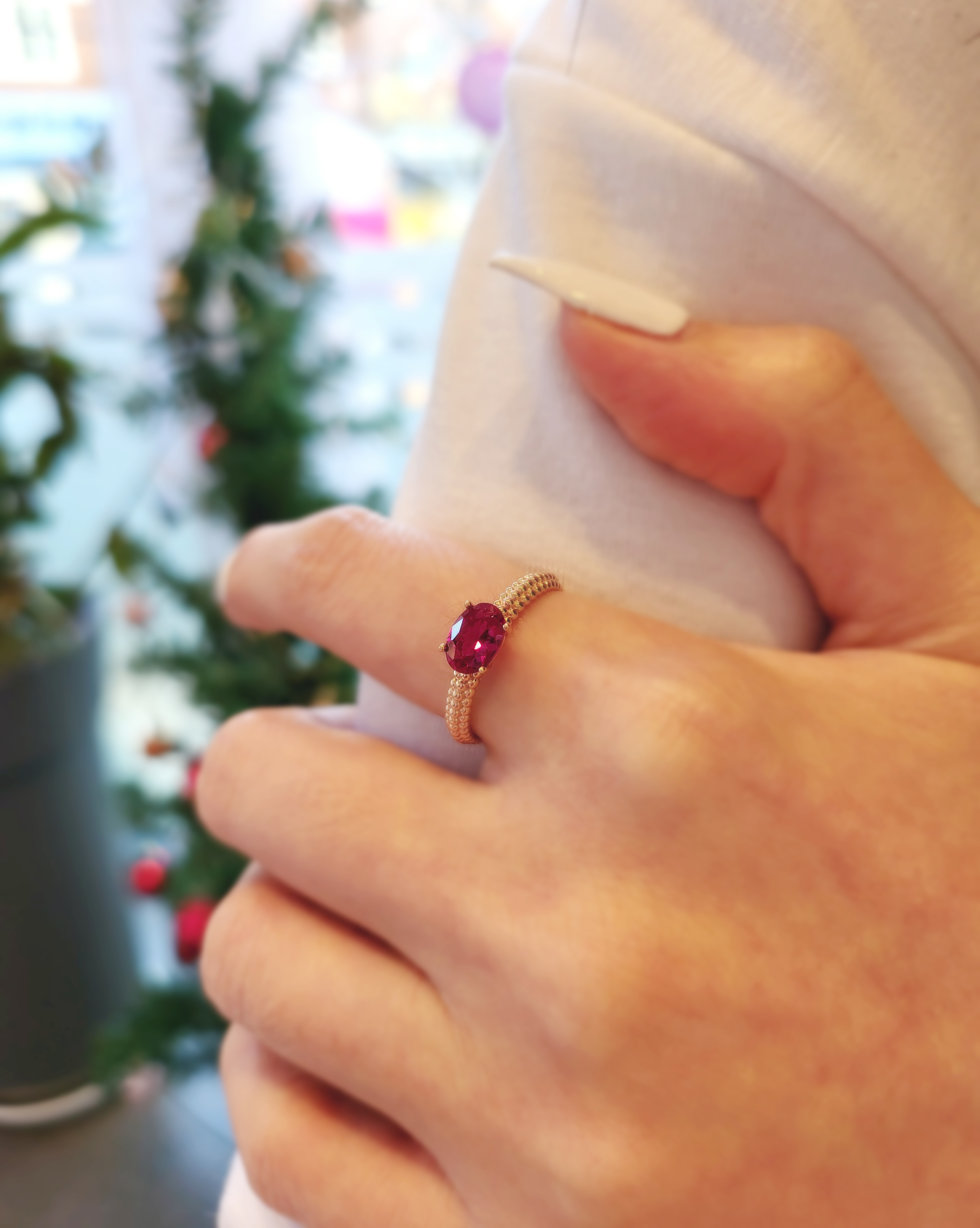 14K 18K 볼드 루비 큐빅 원석 반지 - 상세 이미지 2