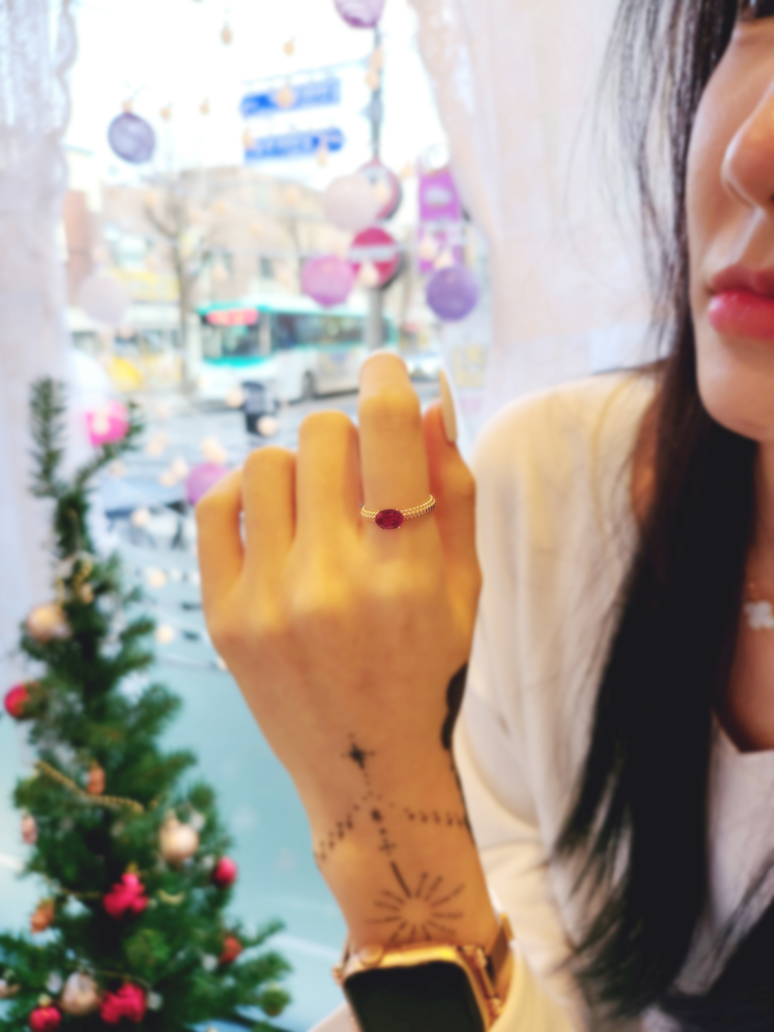 14K 18K 볼드 루비 큐빅 원석 반지 - 상세 이미지 4