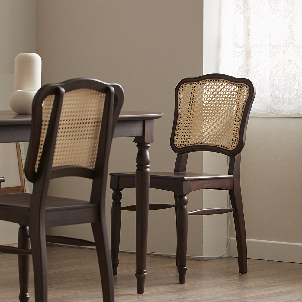 로맨틱캬바레 1965 카페 빈티지 원목 라탄 의자 고무나무 엔틱 체어