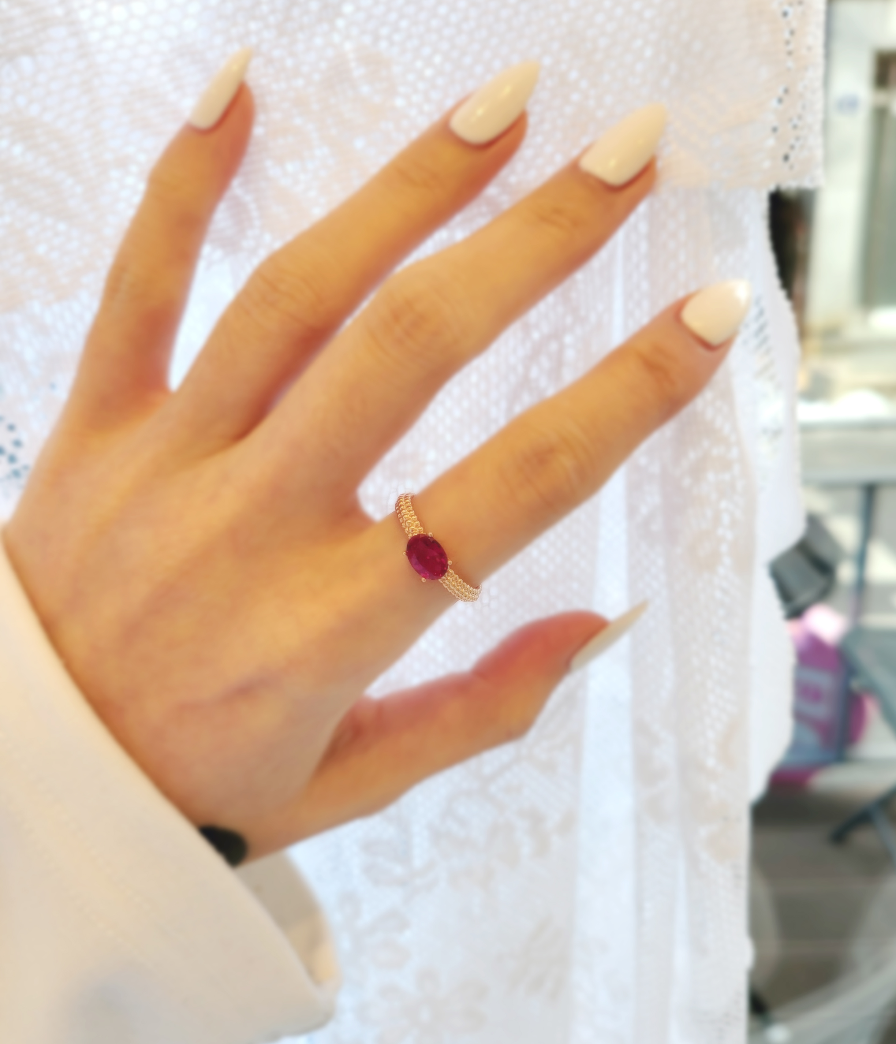 14K 18K 볼드 루비 큐빅 원석 반지 - 상세 이미지 3