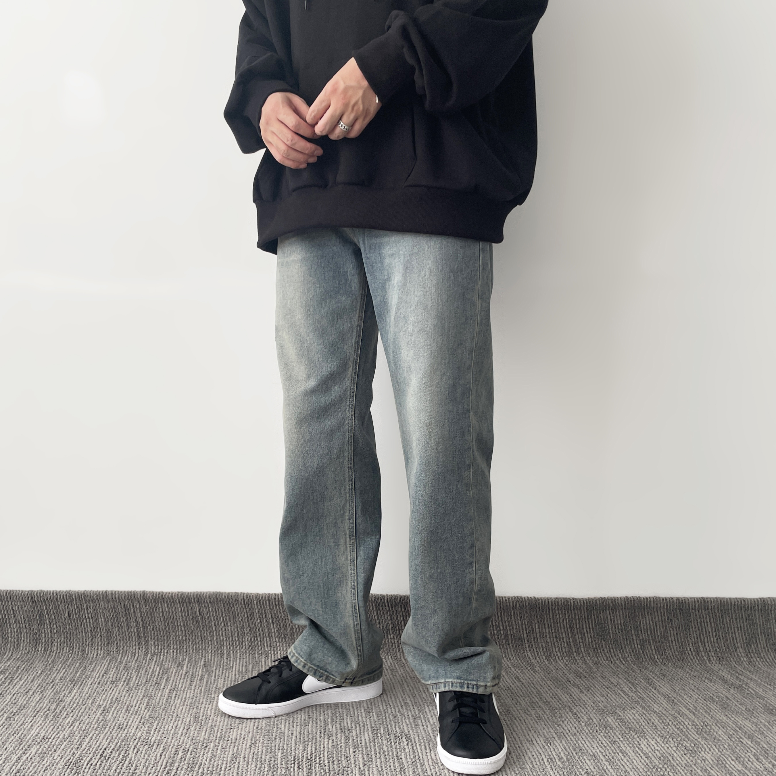남자일자청바지 빈티지청바지 남자와이드데님 이미지 2