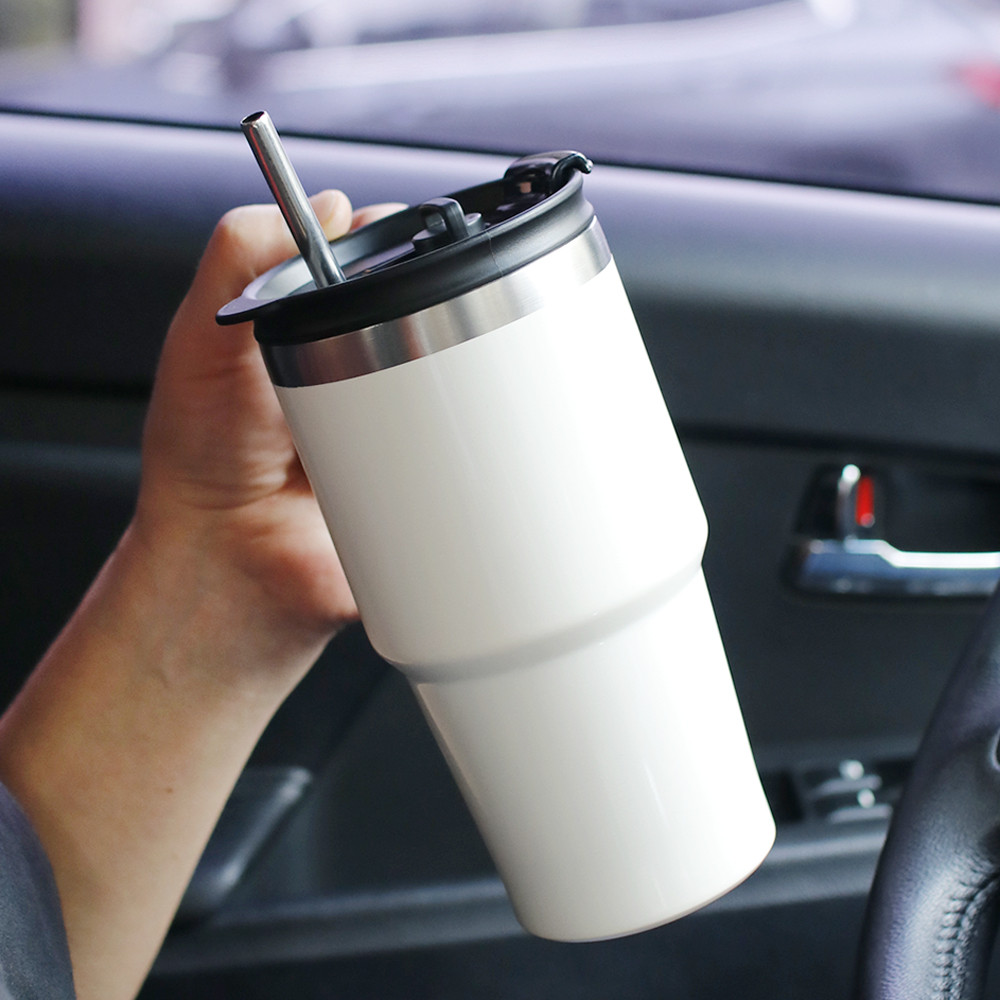 네오 빨대 내장형 스텐 텀블러 600ml 차량용 손잡이 보온 보냉