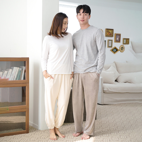 주머니 수면 바지 커플 겨울 울트라밍크 파자마 남성 여성 극세사 PJ무지 핑크 이미지 3