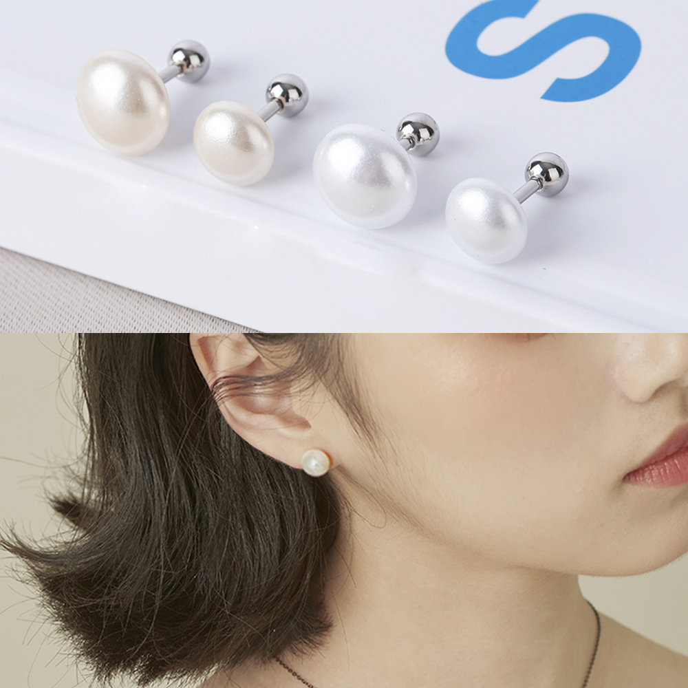 플랫 납작 8mm 10mm 진주 피어싱 써지컬스틸 - 상세 이미지 5