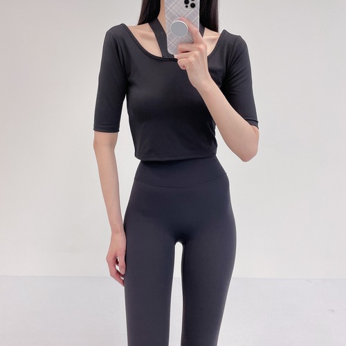 로라벨 펄스 필라테스복 여성 요가복 필라테스 요가 상의 티셔츠 커버업 운동복 반팔 크롭 - 상세 이미지 4