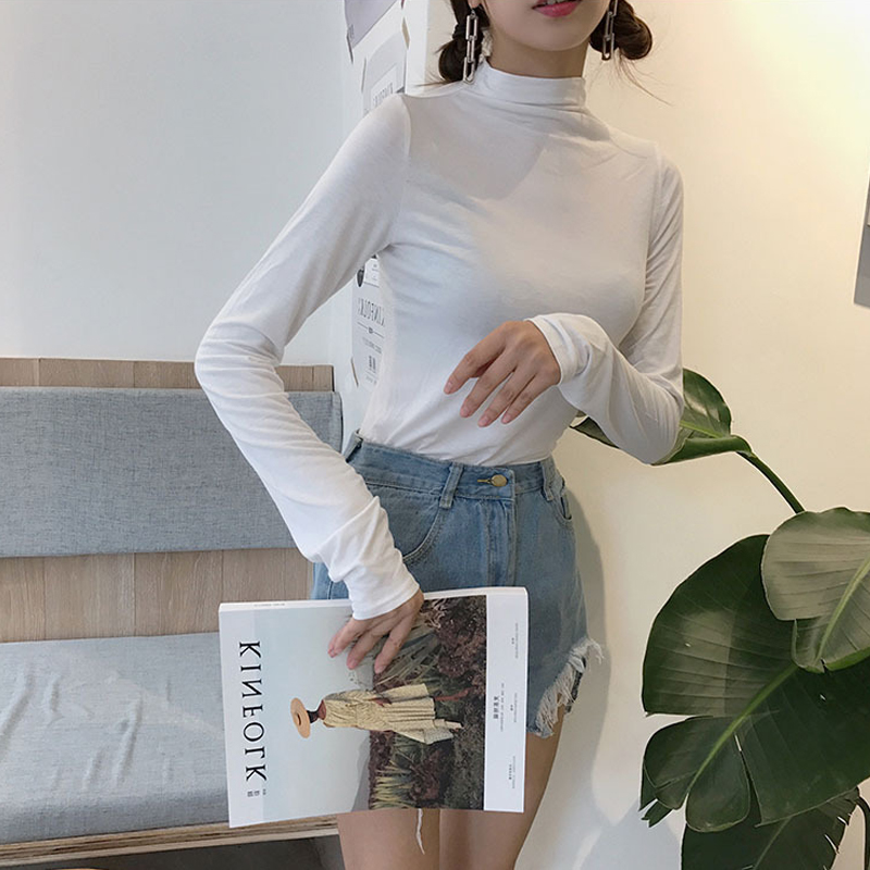 여성 반목폴라 터틀넥 목폴라 텐셀 가을 목티 간절기 긴팔 피치기모티 이미지 2