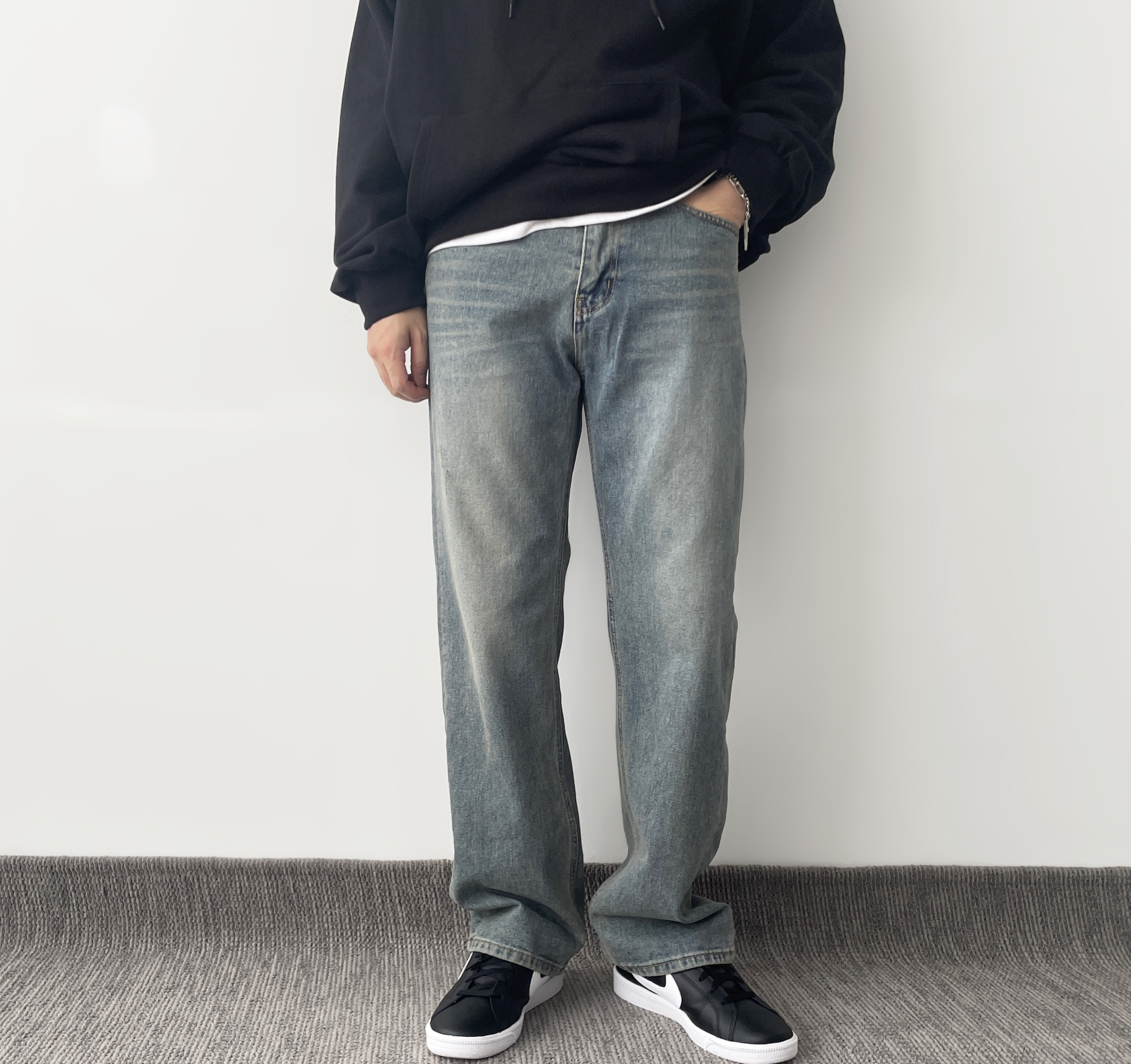 남자일자청바지 빈티지청바지 남자와이드데님 이미지 3