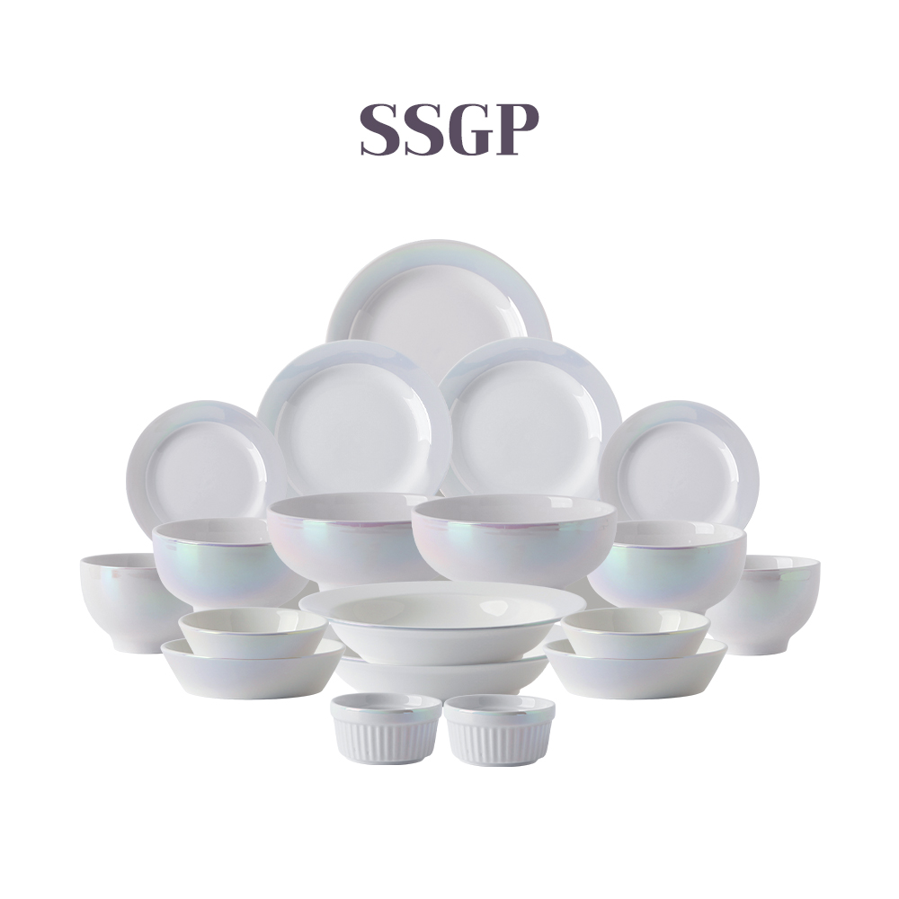 SSGP 오로라 홀로그램 펄 도자기 신혼 그릇 식기 19종, 2인 홈세트, 1세트 - 상품 이미지