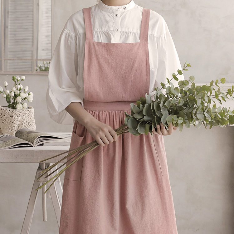 모네 카페 바리스타 어린이집 주방 방수 에이프런 원피스형 린넨 면 원피스 앞치마
