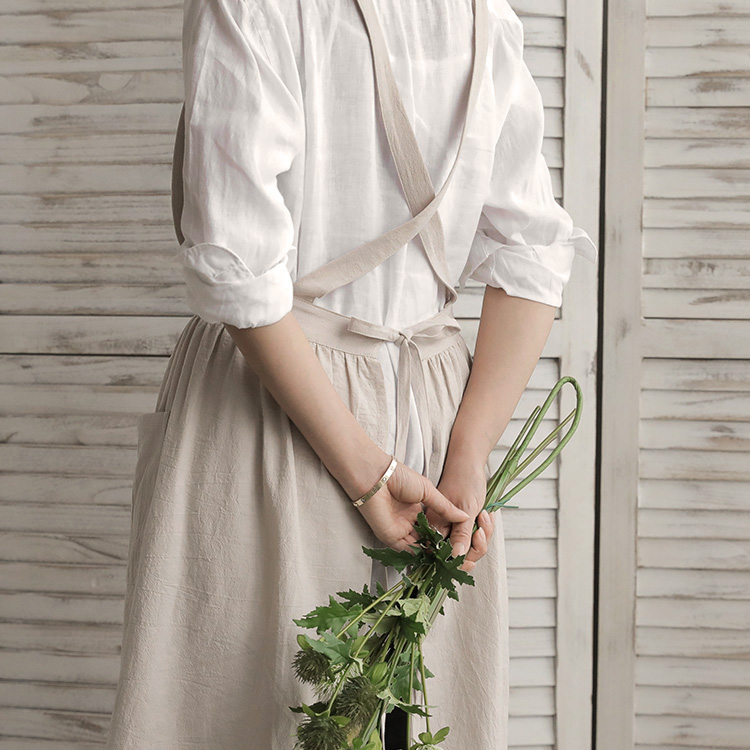 모네 카페 바리스타 어린이집 주방 방수 에이프런 원피스형 린넨 면 원피스 앞치마