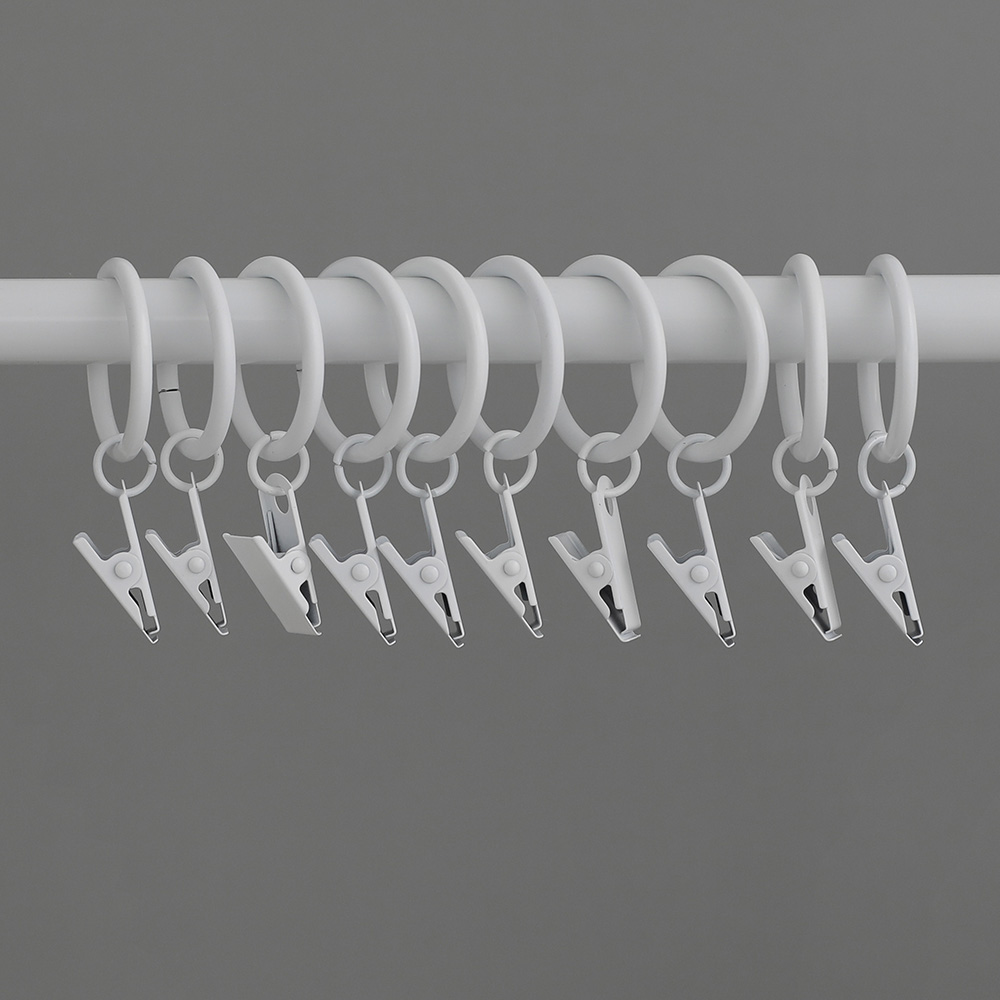 (10개) 화이트 철제 집게링 커튼링 이중 커텐 레일 커튼봉 고리 핀 집게 악세사리 소