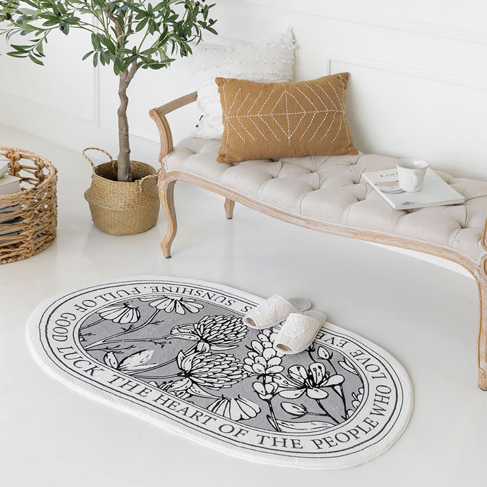 르블랑 북유럽 극세사 발매트 욕실 화장실 주방 싱크대 타원형 매트 러그 40x60cm