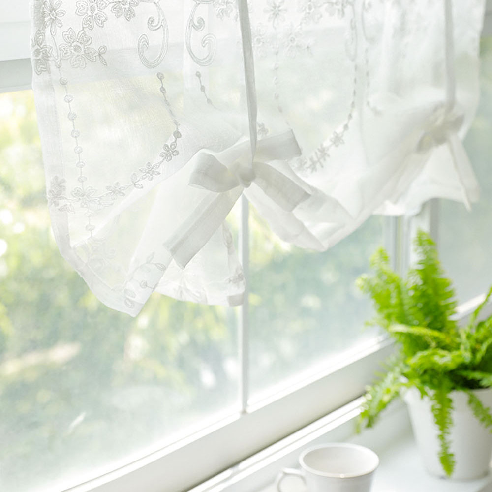 쥴리 리본 롤업 화이트 레이스 자수 바란스 반창 문 가리개 커튼 가림막 80x140cm