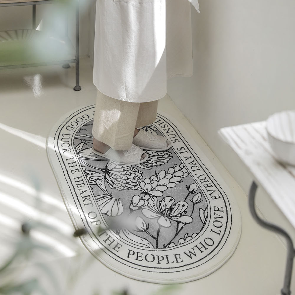 르블랑 북유럽 극세사 발매트 욕실 화장실 주방 싱크대 타원형 매트 러그 40x60cm