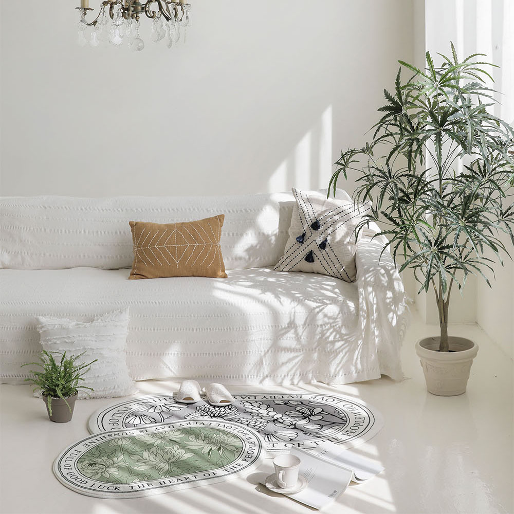 르블랑 북유럽 극세사 발매트 욕실 화장실 주방 싱크대 타원형 매트 러그 40x60cm