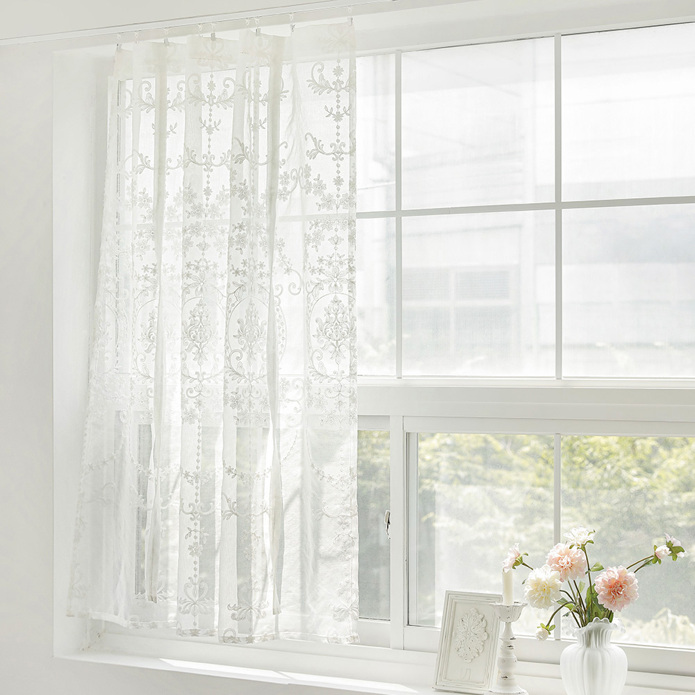 쥴리 리본 롤업 화이트 레이스 자수 바란스 반창 문 가리개 커튼 가림막 80x140cm