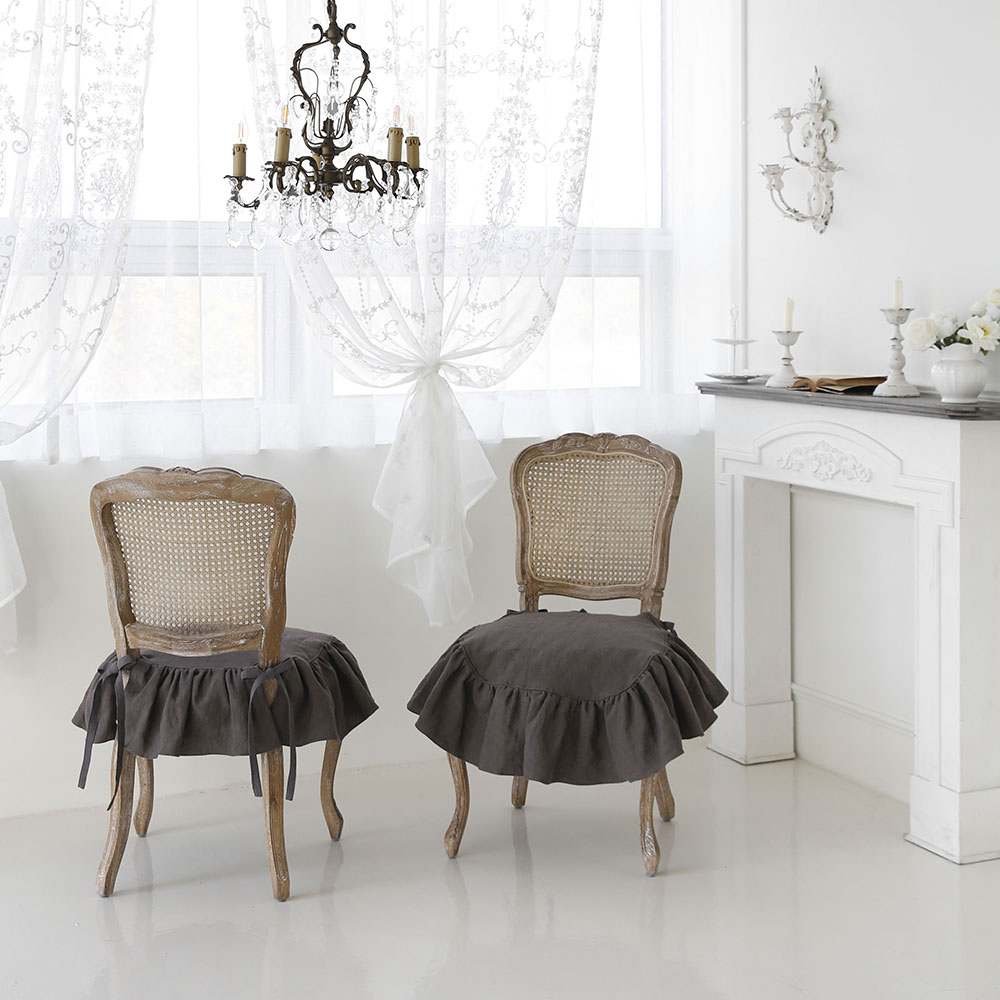 마랑 퀼티드 북유럽 린넨 대형 프릴 식탁 의자 끈 방석 커버 덮개 천갈이 S