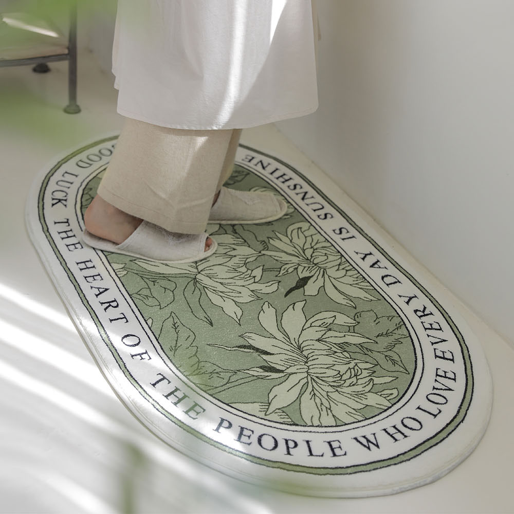 르블랑 북유럽 극세사 발매트 욕실 화장실 주방 싱크대 타원형 매트 러그 40x60cm