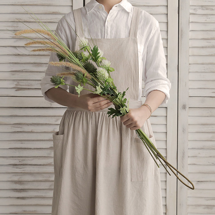 모네 카페 바리스타 어린이집 주방 방수 에이프런 원피스형 린넨 면 원피스 앞치마