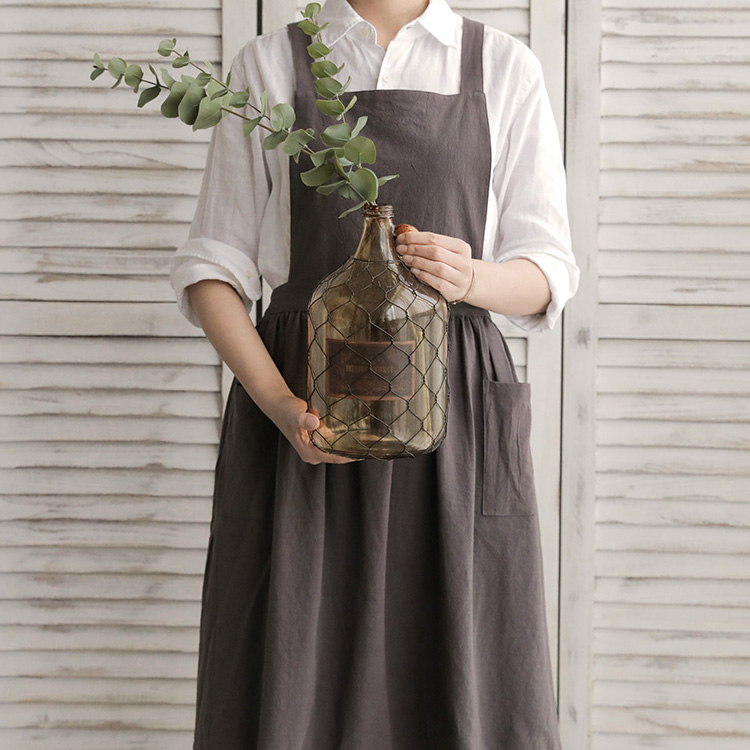 모네 카페 바리스타 어린이집 주방 방수 에이프런 원피스형 린넨 면 원피스 앞치마