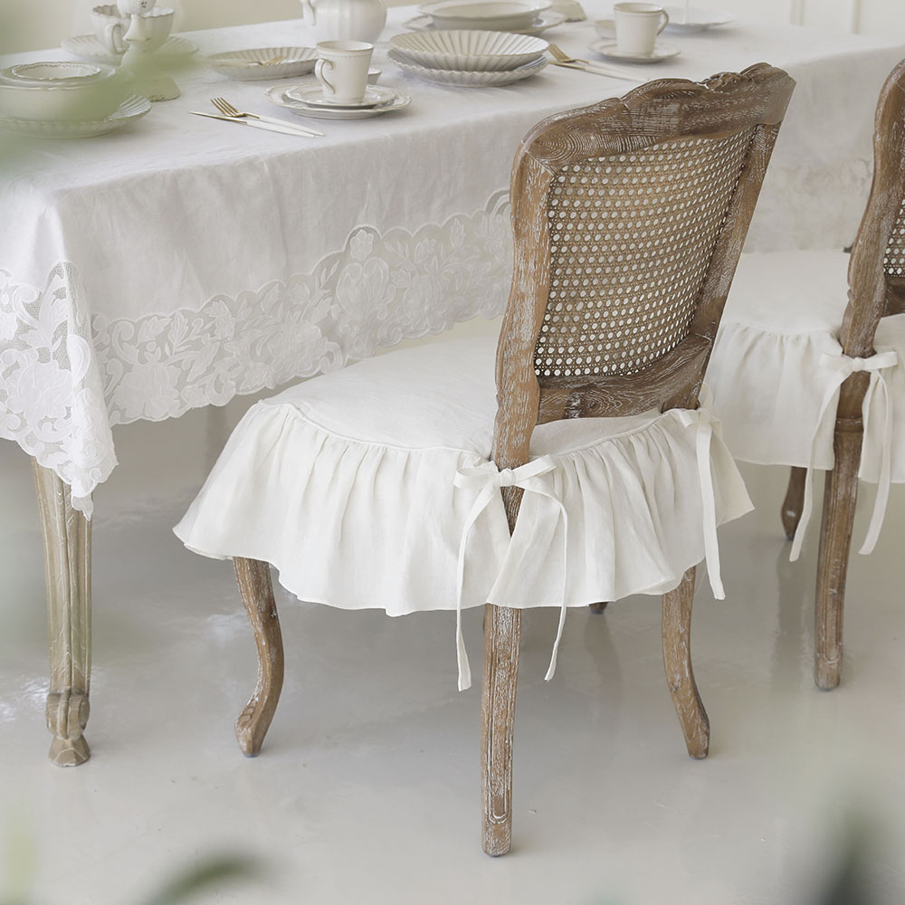 마랑 퀼티드 북유럽 린넨 대형 프릴 식탁 의자 끈 방석 커버 덮개 천갈이 S