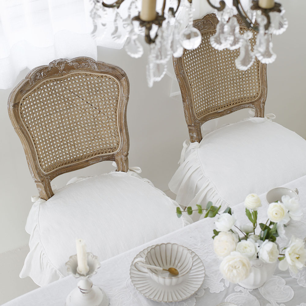 마랑 퀼티드 북유럽 린넨 대형 프릴 식탁 의자 끈 방석 커버 덮개 천갈이 S