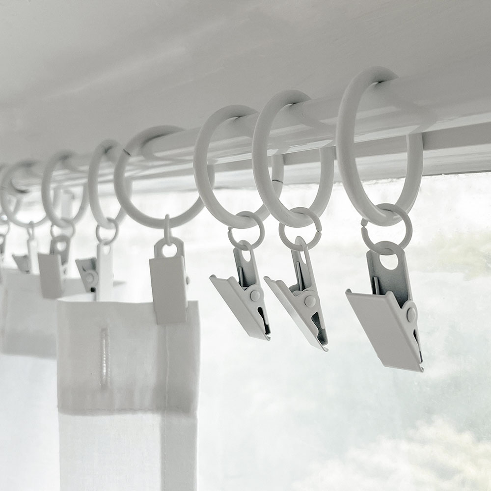 (10개) 화이트 철제 집게링 커튼링 이중 커텐 레일 커튼봉 고리 핀 집게 악세사리 소
