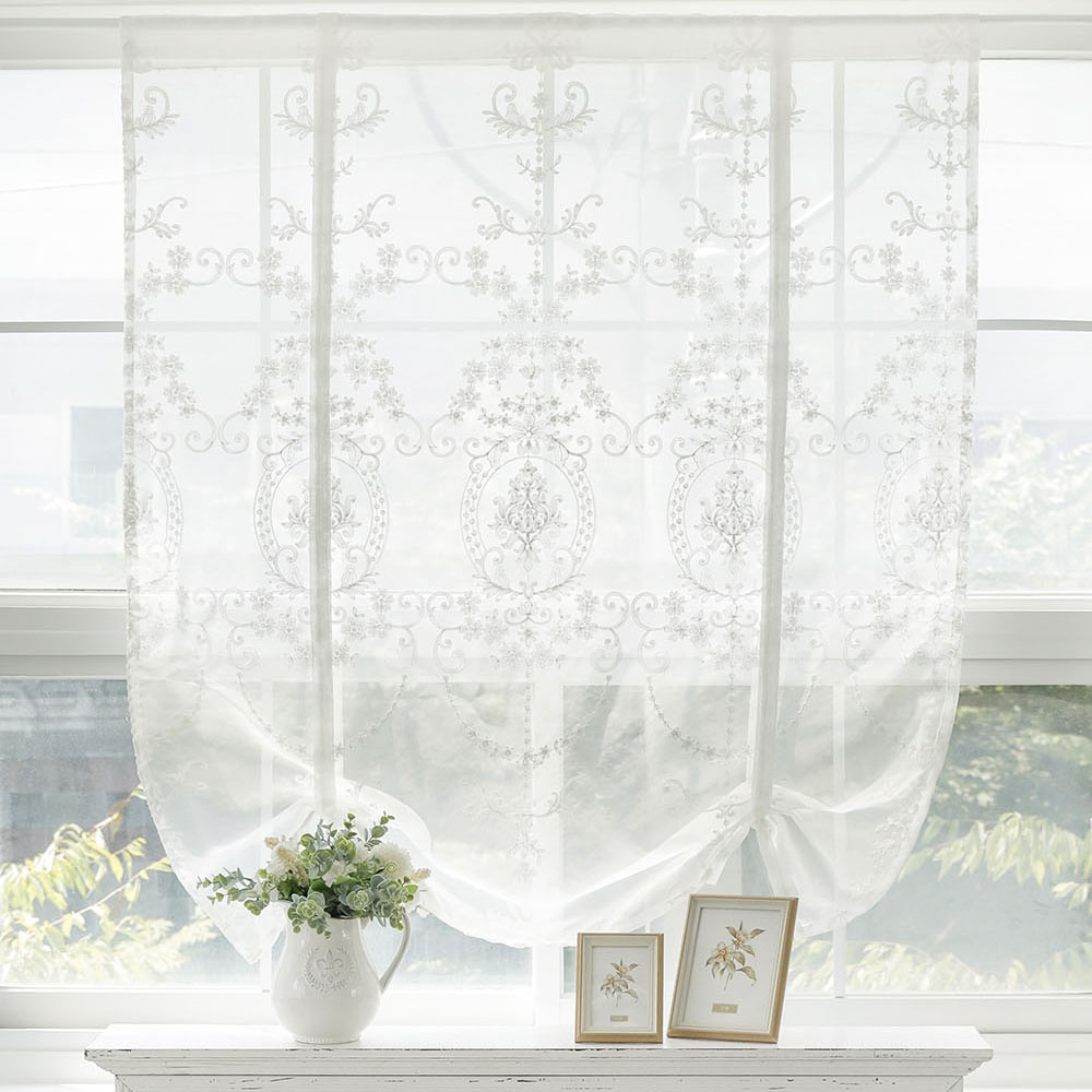 쥴리 리본 롤업 화이트 레이스 자수 바란스 반창 문 가리개 커튼 가림막 80x140cm