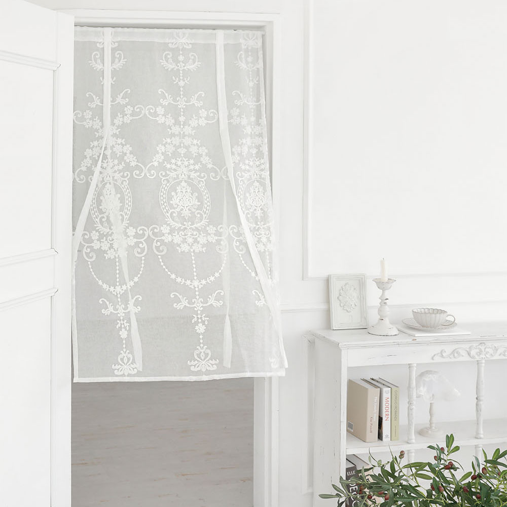 쥴리 리본 롤업 화이트 레이스 자수 바란스 반창 문 가리개 커튼 가림막 80x140cm
