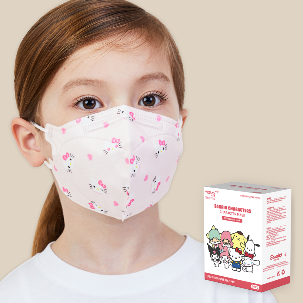 어린숨 산리오 어린이 마스크 30매 유아 아동 초등학생 소형 캐릭터 헬로키티 패턴