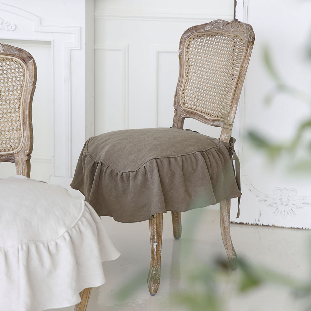 마랑 퀼티드 북유럽 린넨 대형 프릴 식탁 의자 끈 방석 커버 덮개 천갈이 S