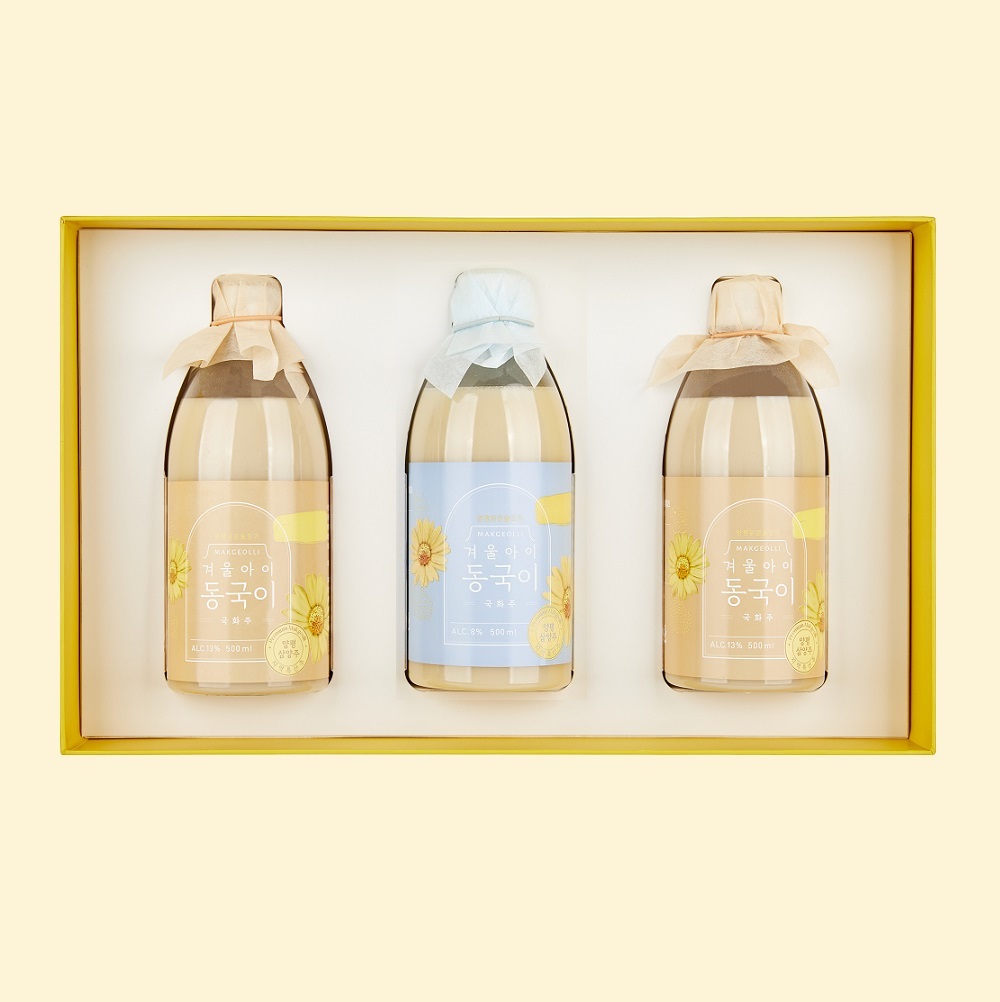 [전통주] 동국이탁주 500ml 13도 2병 8도 1병 국화막걸리 선물세트 - 상품 이미지