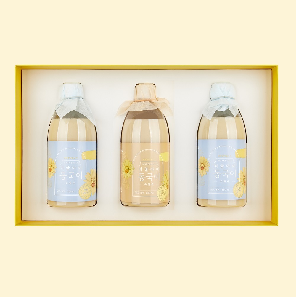 [전통주] 동국이탁주 500ml  8도 2병 13도 1병 국화막걸리 선물세트 - 상품 이미지