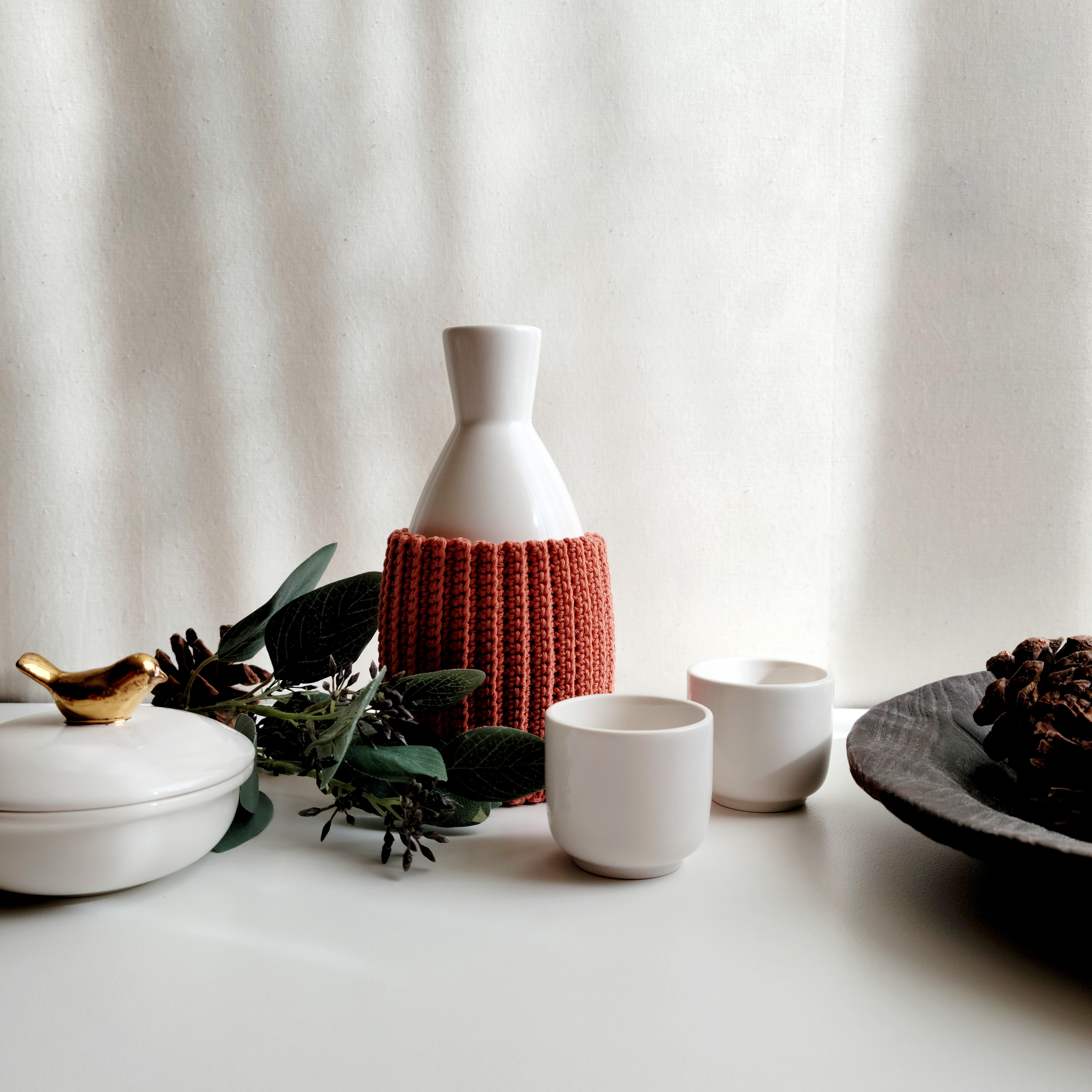 현아트 백자 주병 세트 도쿠리 사케 소주 잔 술병 세트 3pcs