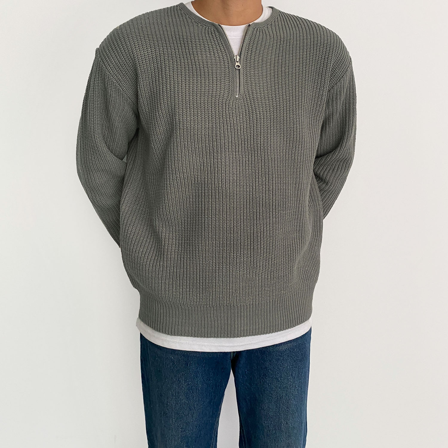 라운드 남자반집업니트 남자니트 이미지 3